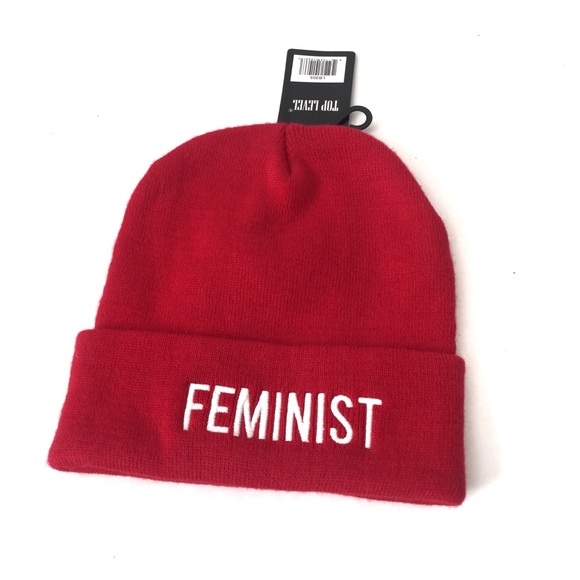 Top Level Accessories - NWT Top Level Accessories Red “Feminist” Beanie